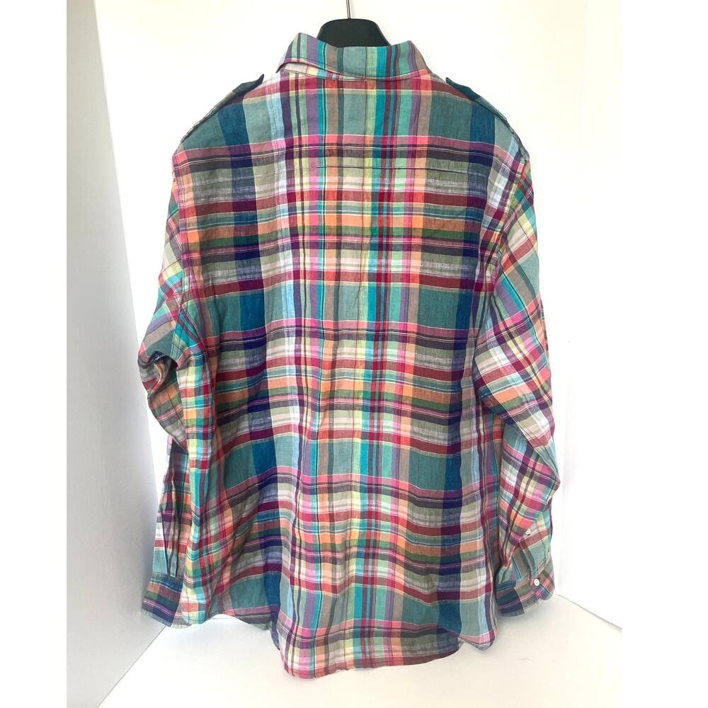 Polo Ralph Lauren Womens Blue Plaid Linen Button-Up Shirt Long Sleeve XL - Picture 3 of 10